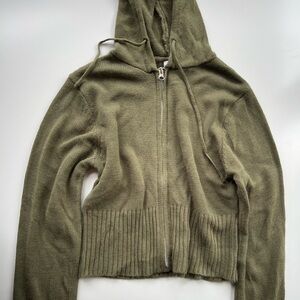 Sage Green Cropped Hooded Sweater